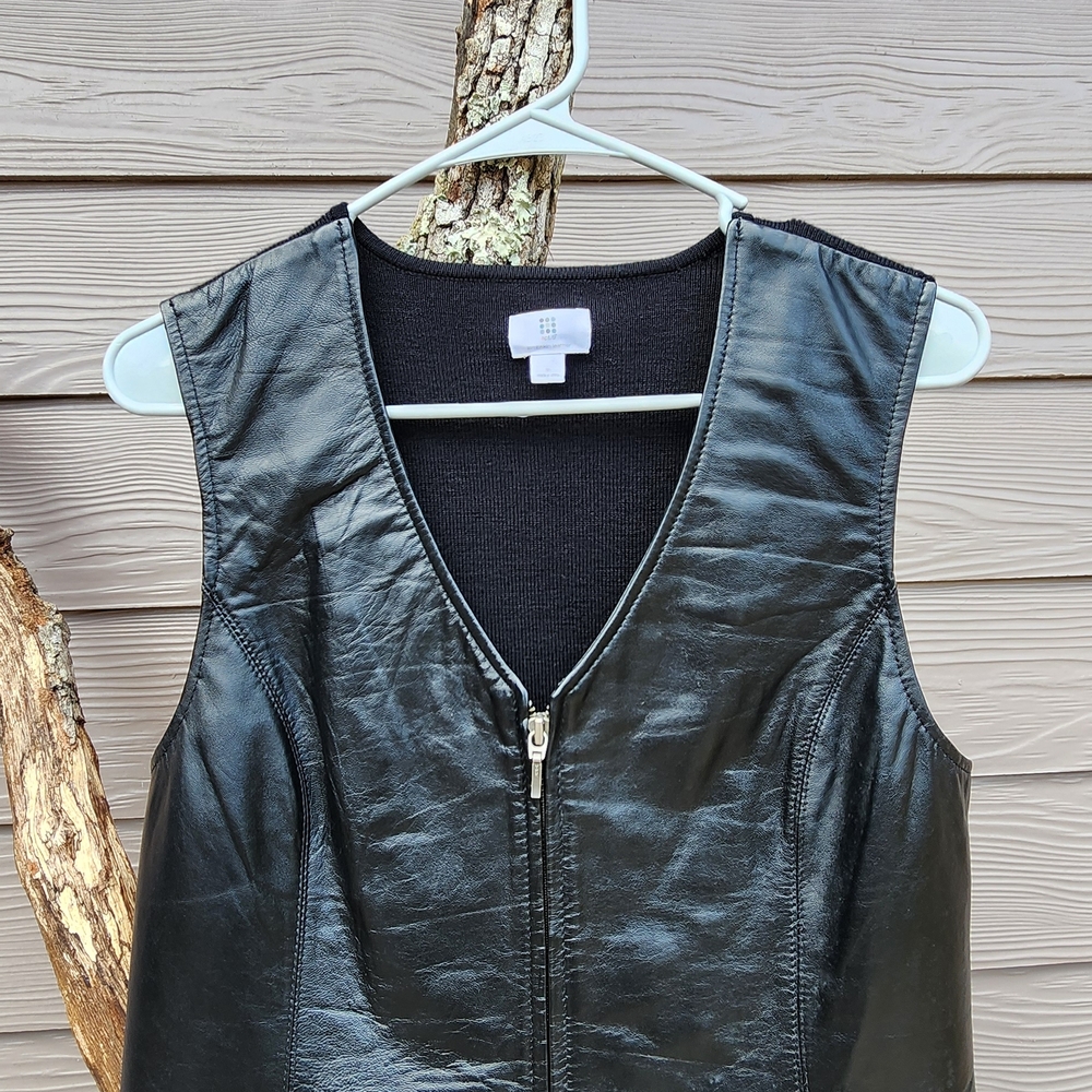 Black Lamb Leather Wool Vest